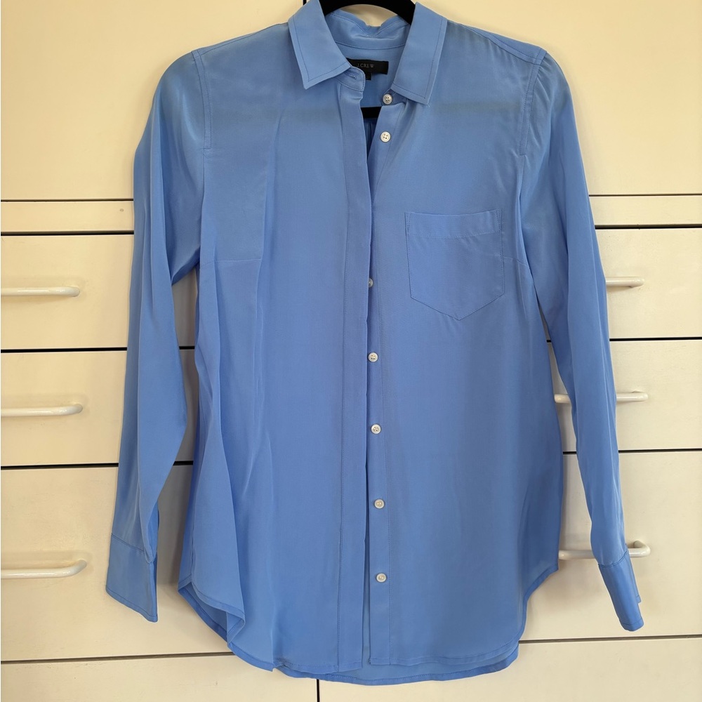 J. Crew Sky Blue Silk Button-Down Shirt